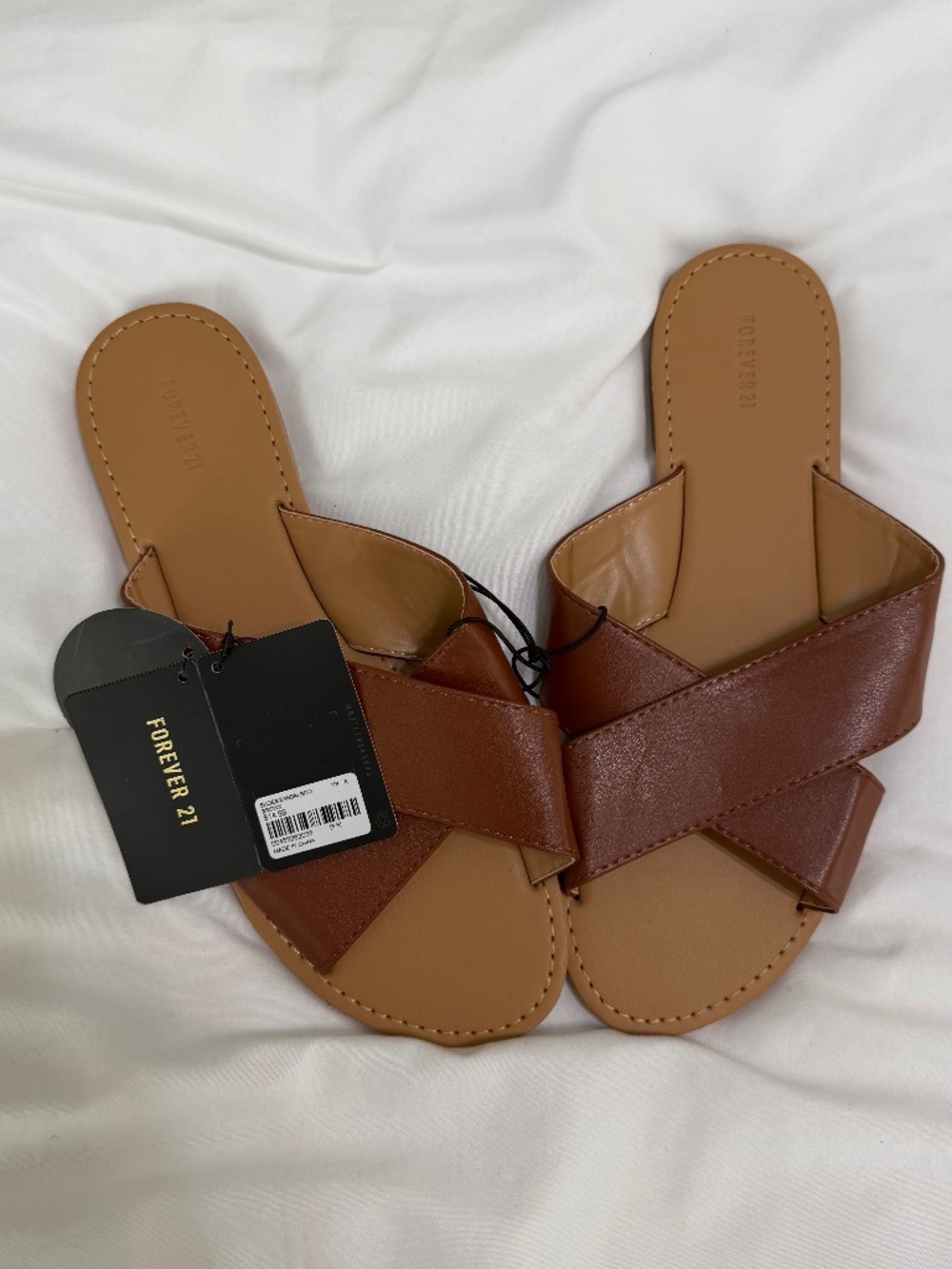 Forever 21 Brown Crisscross Slide Mules
